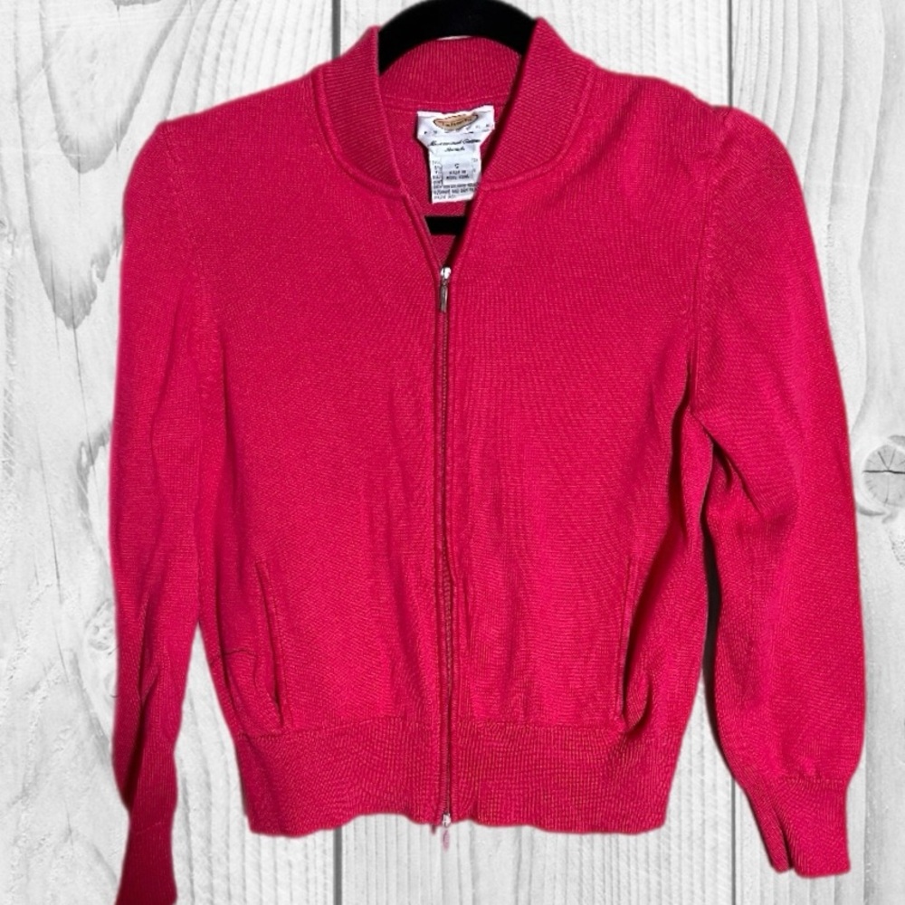 Talbots Pink Zip-Up Jacket‎ Ribbed Cuffs size Petite Small